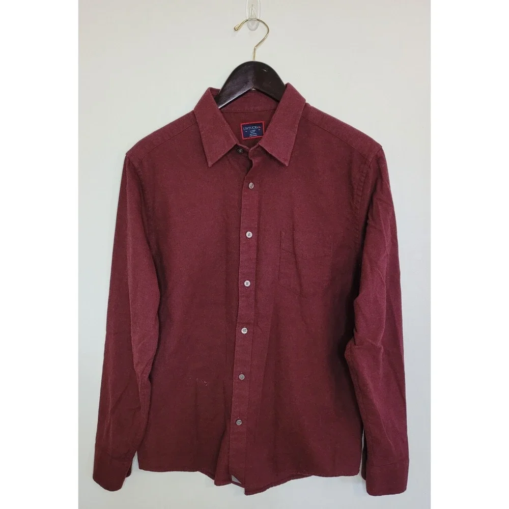 Untuckit Shirt Mens Large Slim Fit Maroon Sherwood Flannel Long Sleeve Button Up - Picture 1 of 8